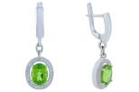 Серьги хризолит с фианитами. Вес 5,5 гр.