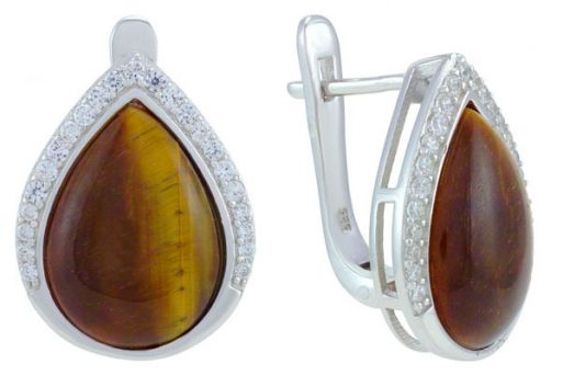 Серьги из серебра 925 пробы с тигровым глазом.