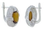 Серьги  тигровый глаз с фианитами. Вес 10,9 гр.
