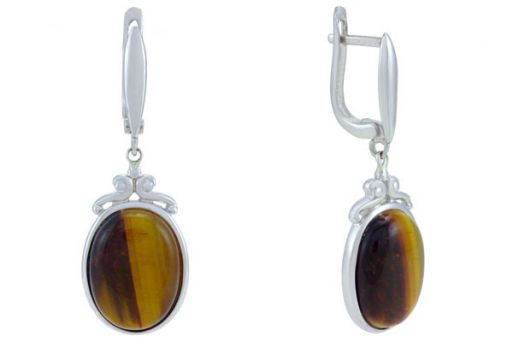 Серьги из серебра 925 пробы с тигровым глазом.