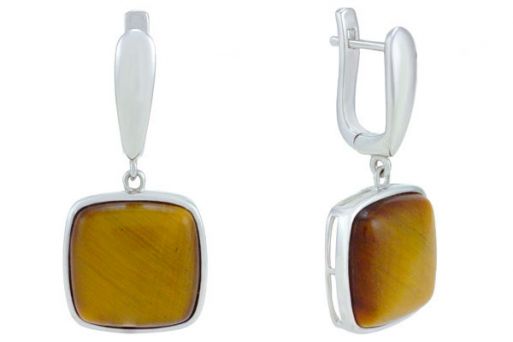 Серьги из серебра 925 пробы с тигровым глазом.