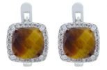 Серьги  тигровый глаз с фианитами. Вес 5,0 гр.
