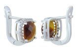 Серьги  тигровый глаз с фианитами. Вес 5,0 гр.