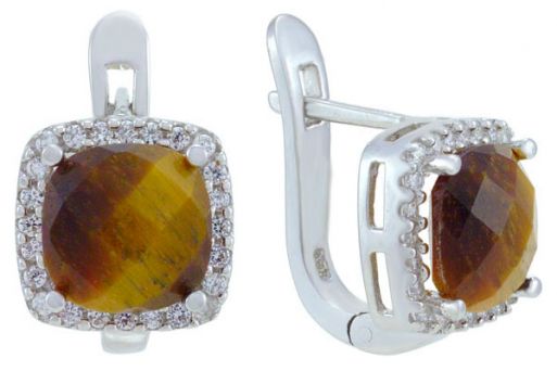 Серьги из серебра 925 пробы с тигровым глазом.