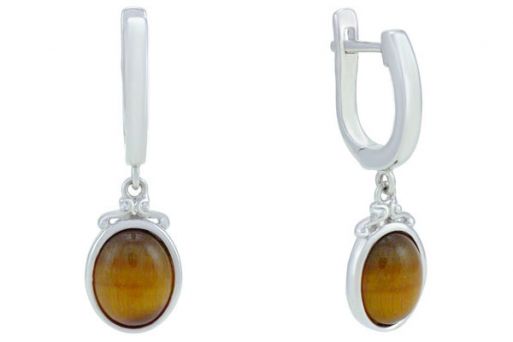 Серьги из серебра 925 пробы с тигровым глазом.