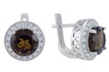 Серьги из серебра с раухтопазом и фианитами круг 9 мм 57721