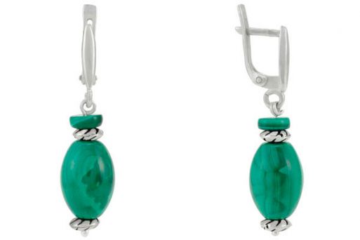 Серьги из серебра 925 пробы с малахитом.