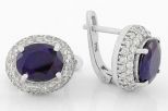 Серьги из серебра с сапфиром и фианитами овал 8х10 мм 58133
