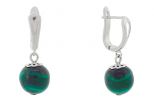 Серьги из мельхиора с малахитом шар 12мм 59010