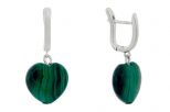 Серьги из мельхиора с малахитом сердце 16х16 мм 59017
