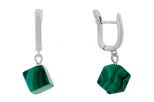 Серьги из мельхиора с малахитом кубики 8х8х8 мм 59023