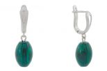 Серьги из мельхиора с малахитом овалы 10х15 мм 59027