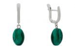 Серьги из мельхиора с малахитом овалы 10х15 мм 59027