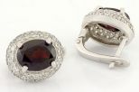 Серьги из серебра с гранатом и фианитами овал 8х10 мм 59334