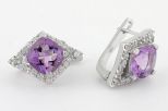 Серьги из серебра с аметистом и фианитами квадрат 10х10 мм 59354
