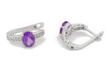 Серьги из серебра с аметистом и фианитами овал 6х8 мм 59437