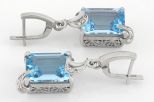 Серьги из серебра с топазом и фианитами прямоугольник 12х16 мм 59512