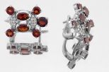 Серьги из серебра с гранатом и фианитами 2 овала 4х6 мм 5 кругов 4 мм 59709