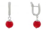 Серьги из мельхиора с кораллом красным шар 10 мм 60594