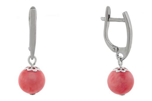Серебряные серьги с кораллом 60596 купить в магазине Самоцветы мира