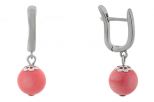 Серьги из мельхиора с кораллом розовым шар 10 мм 60597