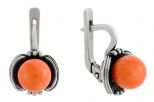 Серьги из серебра с кораллом оранжевым шар 8 мм цветок 60668