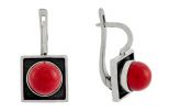 Серьги из серебра с кораллом красным шар 8 мм квадрат 60669