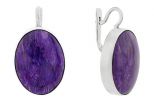 Серьги из серебра с чароитом овал 18х23 мм 60738