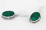 Серьги из мельхиора с малахитом овал 15х20 мм 60840