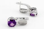 Серьги из серебра с александритом и фианитами круг 10 мм 60901
