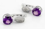 Серьги из серебра с александритом и фианитами круг 10 мм 60901