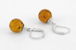Серьги из мельхиора с янтарём шар 10 мм 60929
