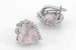 Серьги из серебра с розовым кварцем с фианитами треугольник 12х12х12 мм 61021