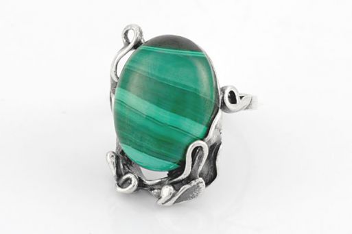 Серебряное кольцо с малахитом 61095 купить в магазине Самоцветы мира