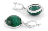 Серьги из серебра с малахитом и фианитами круг 19 мм 61096