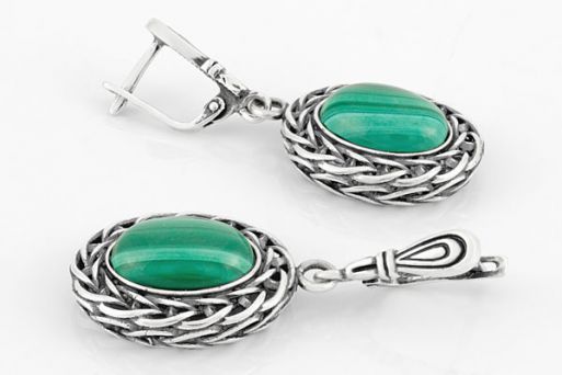 Серебряные серьги с малахитом 61098 купить в магазине Самоцветы мира