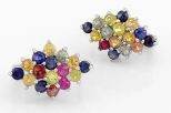 Серьги из серебра с сапфиром цветным 16 кругов 3 мм 61179