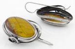 Серьги из мельхиора с тигровым глазом овал 12х27 мм 61483