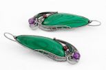 Серьги из мельхиора с малахитом парус 13х36 мм 61490