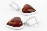 Серьги из мельхиора с янтарём сердце 18х18 мм 61533