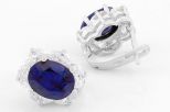 Серьги из серебра с сапфиром и фианитами овал 8х10 мм 61676