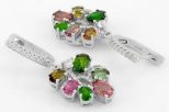 Серьги из серебра с турмалином и фианитами 6 овалов 3х5мм и 4х6 мм 61714