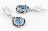 Серьги из серебра с топазом сапфиром и фианитами капля 7х9 мм 26 кругов 2 мм 61747