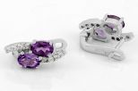 Серьги из серебра с аметистом и фианитами 2 овала 4х6 мм 62086
