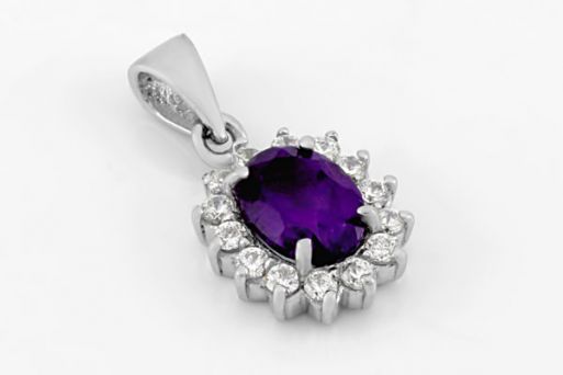 Серебряный кулон с аметистом и фианитами 62088 купить в магазине Самоцветы мира