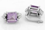 Серьги из серебра с аметистом и фианитами квадрат 7х7 мм 62106