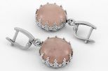 Серьги из серебра с розовым кварцем круг 16 мм 62127