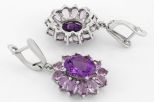 Серьги из серебра с аметистом овал 10х12 мм 12 капель 4х6 мм 62640