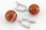 Серьги из мельхиора с яшмой красной шар 14 мм 62869