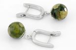 Серьги из мельхиора с яшмой зелёной шар 10 мм 62871